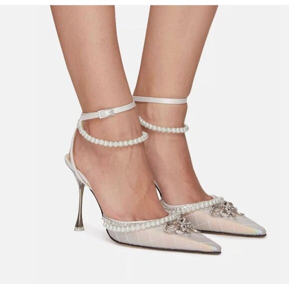 Mach & Mach Bow of Elizabeth Iridescent Faux Pearl Sandals Size 38 - Picture 2 of 13